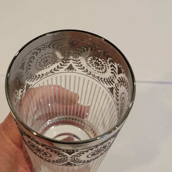 Set Of 2 Vintage Culver Tyrol Silver Highball Glasses Vertical Stripes - Picture 6 of 8
